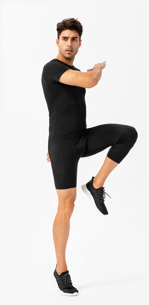 Men's 3/4 One Leg Athletic Compression Capri Tights Pants