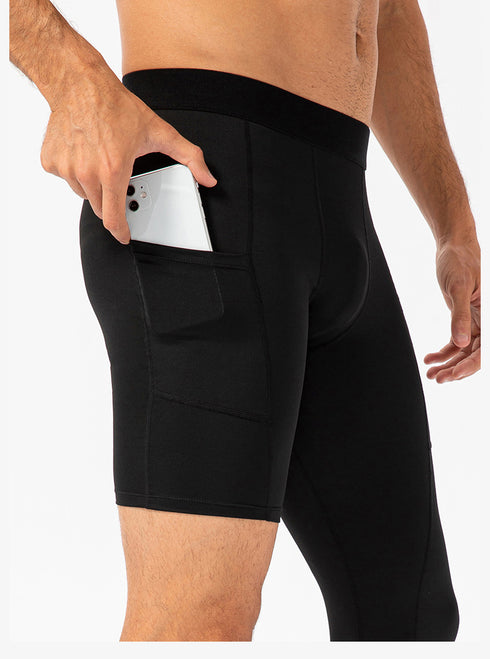 Men's 3/4 One Leg Athletic Compression Capri Tights Pants