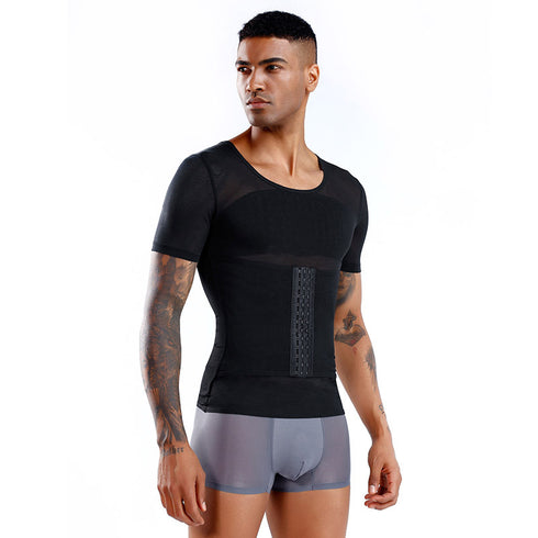 Men's 3 Rows Clasp Waist Training Short Sleeve Shapewear