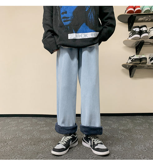 Men’s Athletic Fleece-Lined Loose Straight Leg Casual Jeans