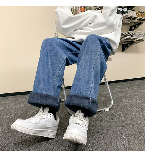 Men’s Athletic Fleece-Lined Loose Straight Leg Casual Jeans