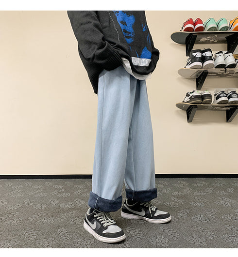 Men’s Athletic Fleece-Lined Loose Straight Leg Casual Jeans