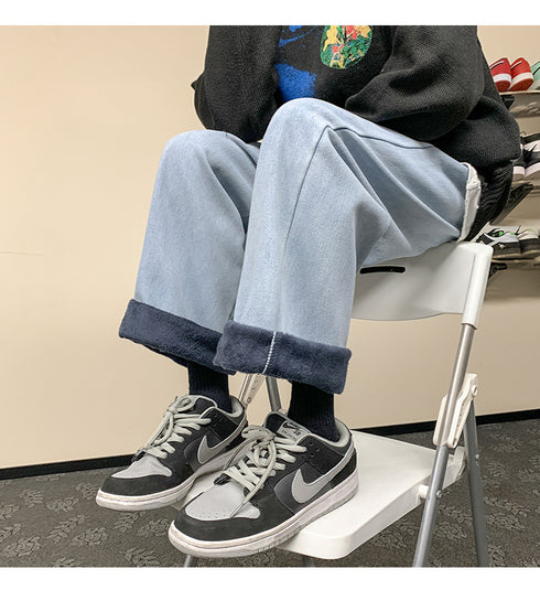 Men’s Athletic Fleece-Lined Loose Straight Leg Casual Jeans