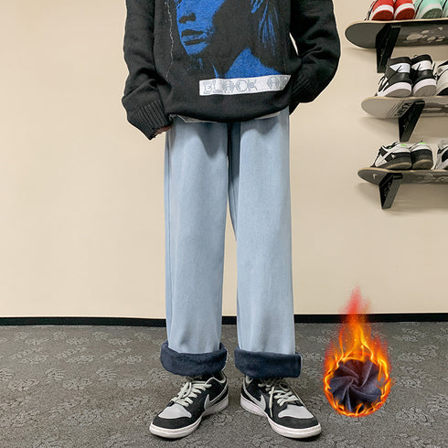 Men’s Athletic Fleece-Lined Loose Straight Leg Casual Jeans