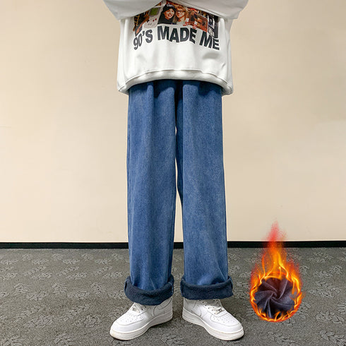Men’s Athletic Fleece-Lined Loose Straight Leg Casual Jeans