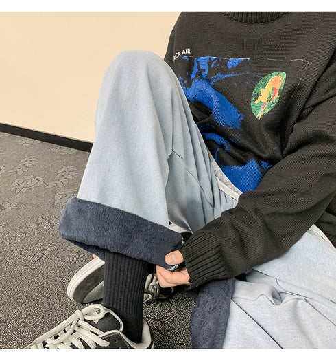 Men’s Athletic Fleece-Lined Loose Straight Leg Casual Jeans