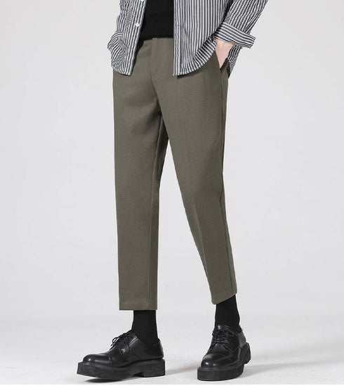 Men's Cropped Wool Slim Fit Flat-Front Dress Pants