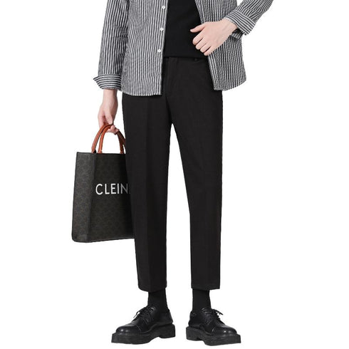 Men's Cropped Wool Slim Fit Flat-Front Dress Pants