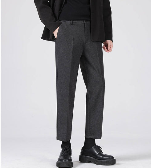 Men's Cropped Wool Slim Fit Flat-Front Dress Pants