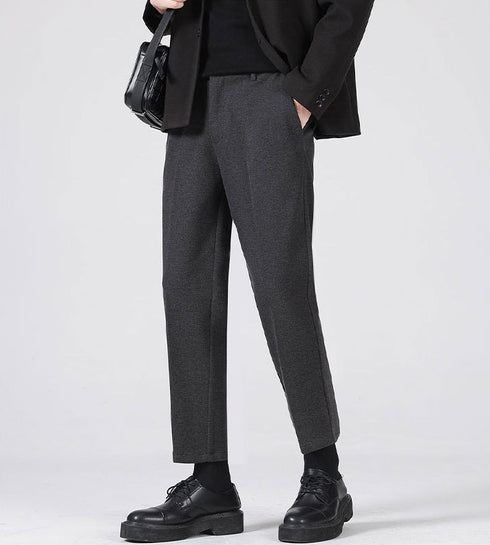 Men's Cropped Wool Slim Fit Flat-Front Dress Pants