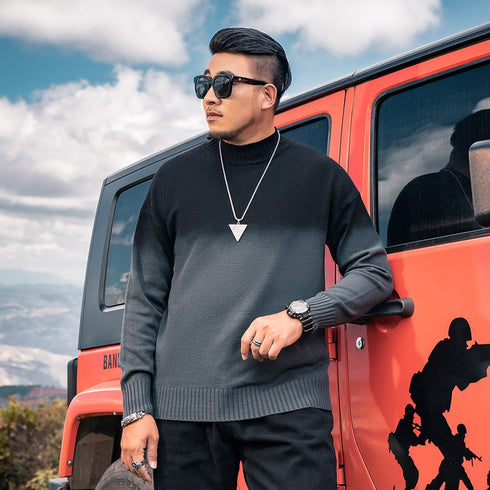 Fashion Men's Black-Grey Gradient Pullover Plus Size Sweater