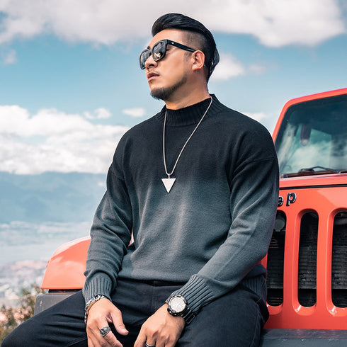 Fashion Men's Black-Grey Gradient Pullover Plus Size Sweater