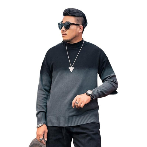 Fashion Men's Black-Grey Gradient Pullover Plus Size Sweater