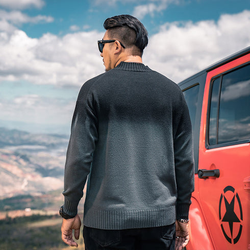 Fashion Men's Black-Grey Gradient Pullover Plus Size Sweater