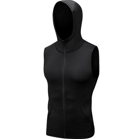 Men's Bodybuilding Zipper Sleeveless Hooded Undershirt Tank