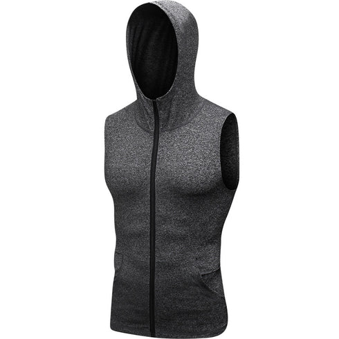 Men's Bodybuilding Zipper Sleeveless Hooded Undershirt Tank