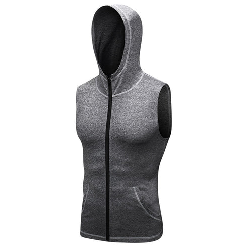 Men's Bodybuilding Zipper Sleeveless Hooded Undershirt Tank