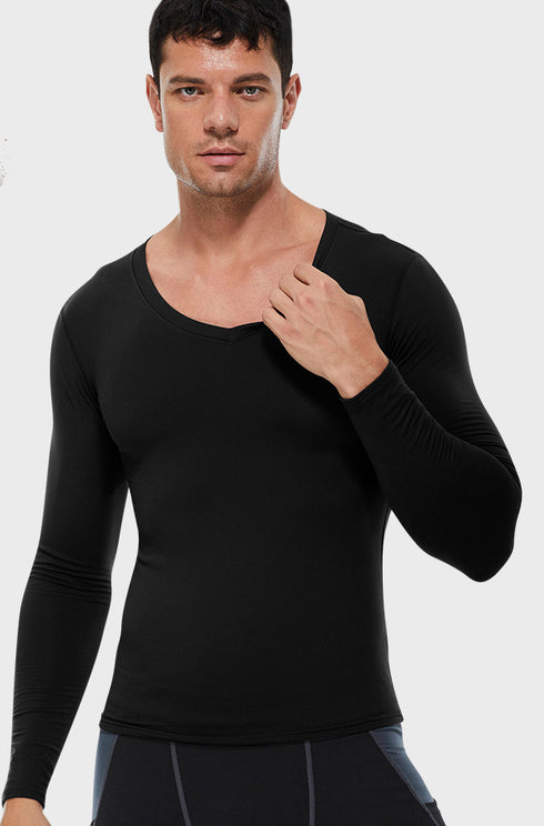 Men's Brushed Long Sleeve Stretchy Skinny Shirt Fitness Top