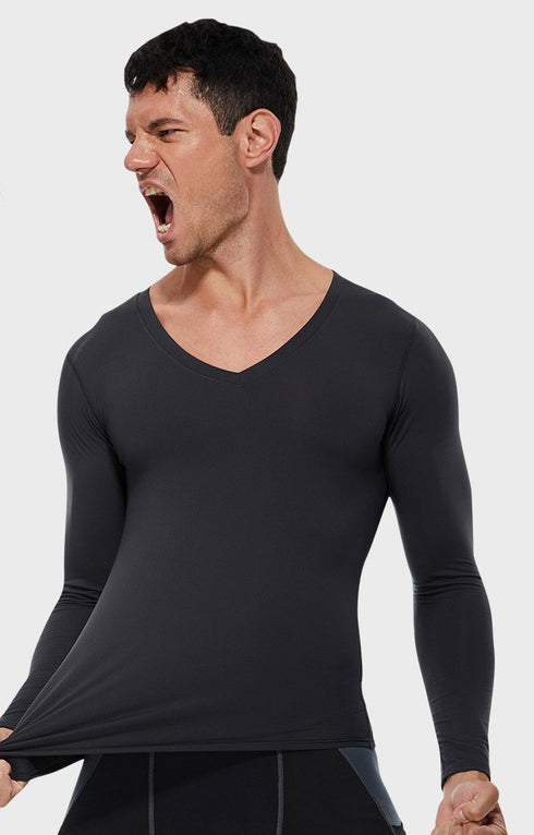 Men's Brushed Long Sleeve Stretchy Skinny Shirt Fitness Top