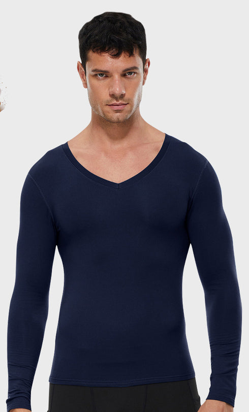 Men's Brushed Long Sleeve Stretchy Skinny Shirt Fitness Top