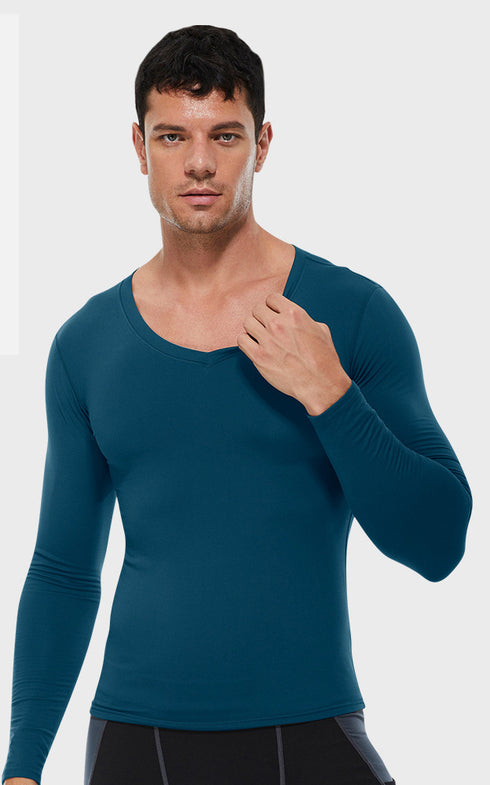 Men's Brushed Long Sleeve Stretchy Skinny Shirt Fitness Top
