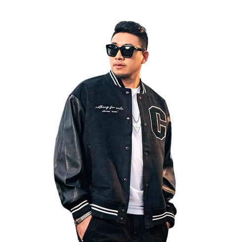 Men's Button Bomber Plus Size College Baseball Jackets