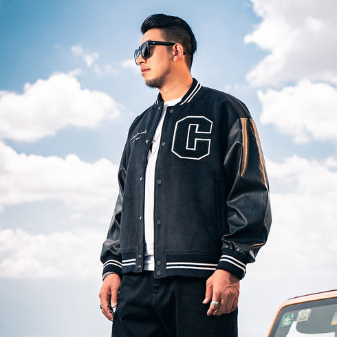 Men's Button Bomber Plus Size College Baseball Jackets