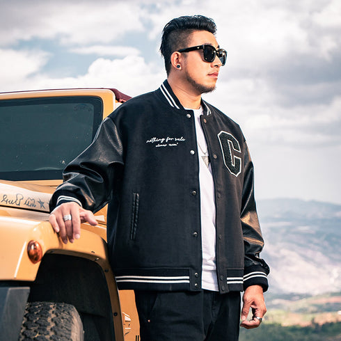 Men's Button Bomber Plus Size College Baseball Jackets