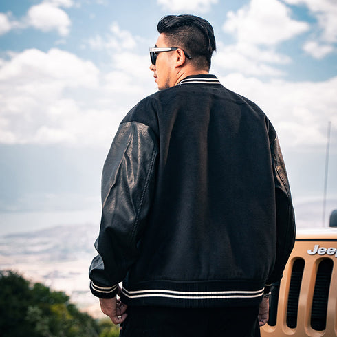 Men's Button Bomber Plus Size College Baseball Jackets