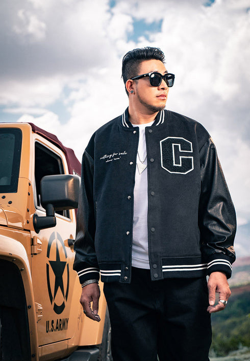 Men's Button Bomber Plus Size College Baseball Jackets