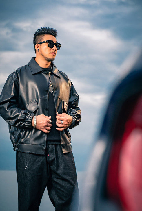 Men's Casual Bomber Faux Leather Plus Size Jacket