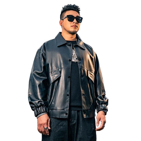 Men's Casual Bomber Faux Leather Plus Size Jacket