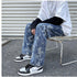 Men's Casual Camouflage Wide Leg Denim Jeans with Zipper