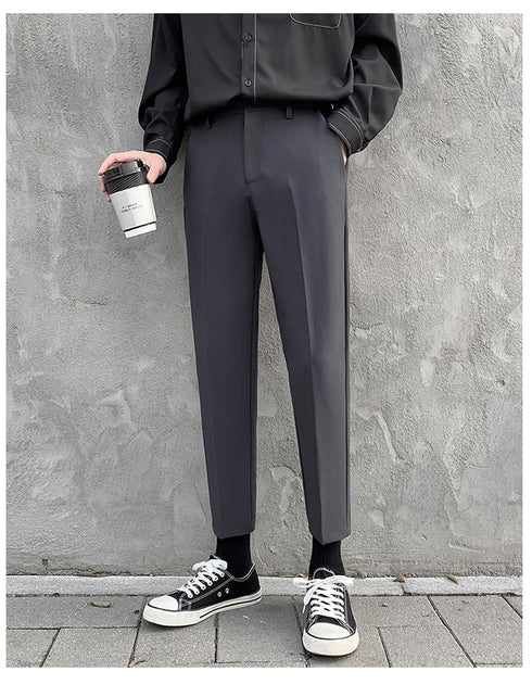 Men's Casual Cropped Ankle-Length Dress Pants