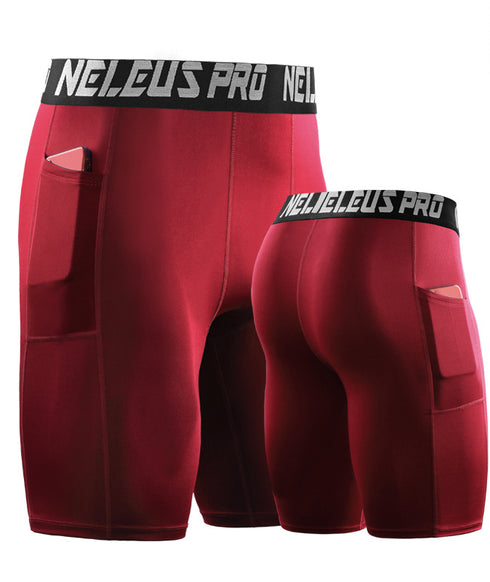 Men's Cool Dry Athletic Compression Shorts with Phone Pocket