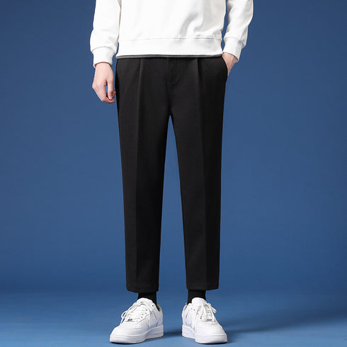 Men's Cropped Dress Pants Pleat Front Work Tapered Chino Pants