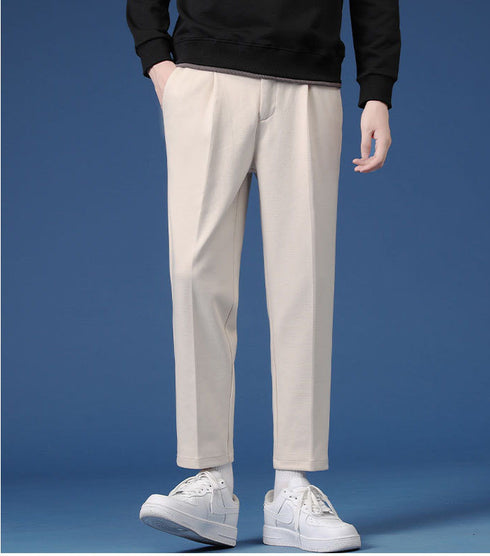 Men's Cropped Dress Pants Pleat Front Work Tapered Chino Pants