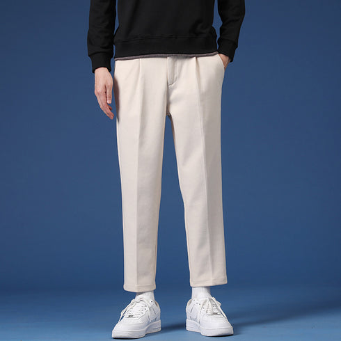 Men's Cropped Dress Pants Pleat Front Work Tapered Chino Pants