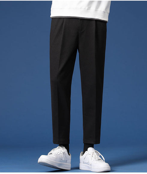 Men's Cropped Dress Pants Pleat Front Work Tapered Chino Pants