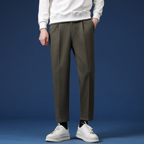 Men's Cropped Dress Pants Pleat Front Work Tapered Chino Pants