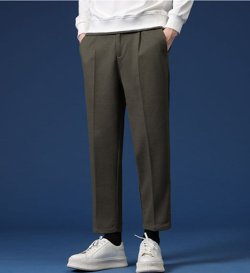 Men's Cropped Dress Pants Pleat Front Work Tapered Chino Pants