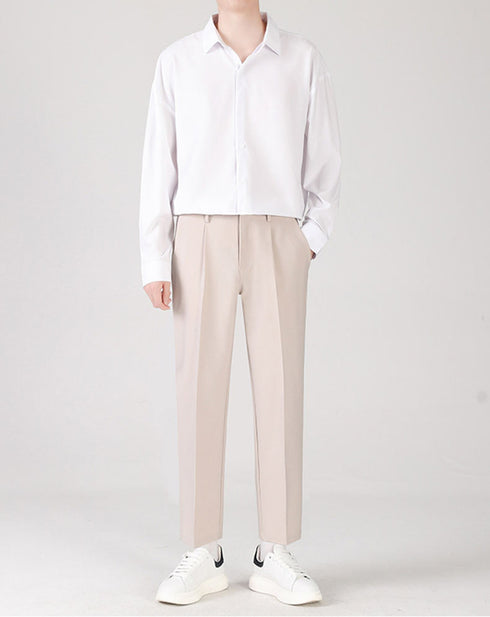 Men's Cropped Fleece-Lined Pleat Front Ankle-Length Dress Pants