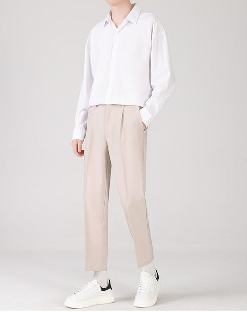 Men's Cropped Fleece-Lined Pleat Front Ankle-Length Dress Pants