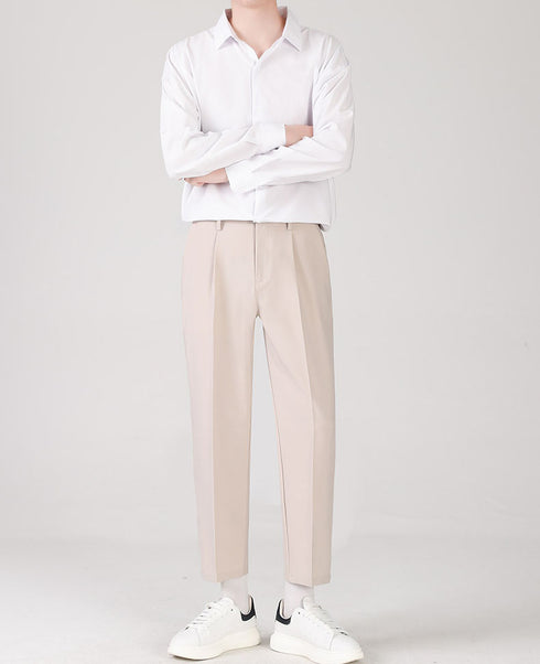 Men's Cropped Fleece-Lined Pleat Front Ankle-Length Dress Pants