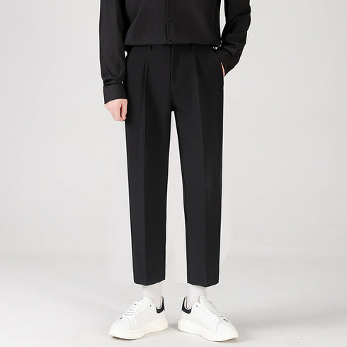 Men's Cropped Fleece-Lined Pleat Front Ankle-Length Dress Pants