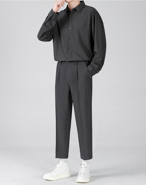 Men's Cropped Fleece-Lined Pleat Front Ankle-Length Dress Pants