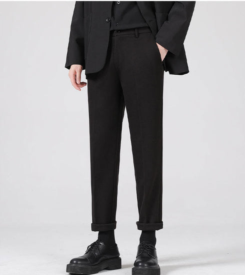 Men’s Basic Woolen Slim Fit Flat Front Dress Pants