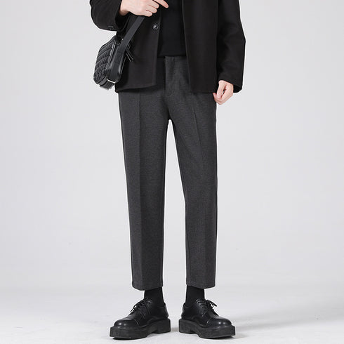 Men's Cropped Wool Slim Fit Flat-Front Dress Pants