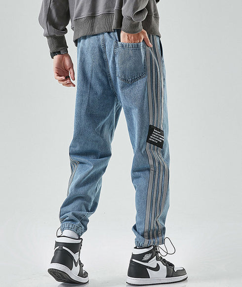 Men's Drawstring Elastic Wasit Plus Size Denim Joggers Pants