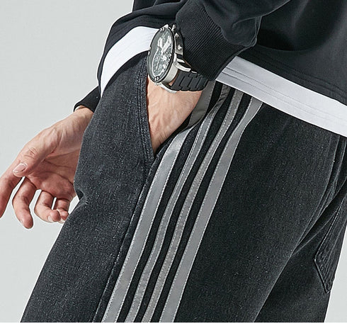 Men's Drawstring Elastic Wasit Plus Size Denim Joggers Pants